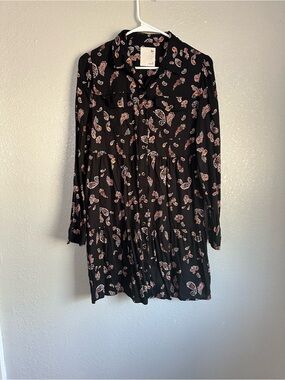 NWOT SO Black Paisley Button Down Babydoll Mini Dress